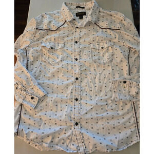 Helix Womens 2XL Western Shirt Button Up Athletic Fit White With Black Squares